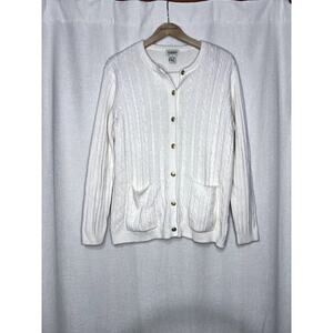 Vintage 90s Classic Elements Cream White Cableknit Cardigan Sweater